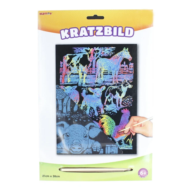 Besttoy - Kratzbild Regenbogen - Farmtiere