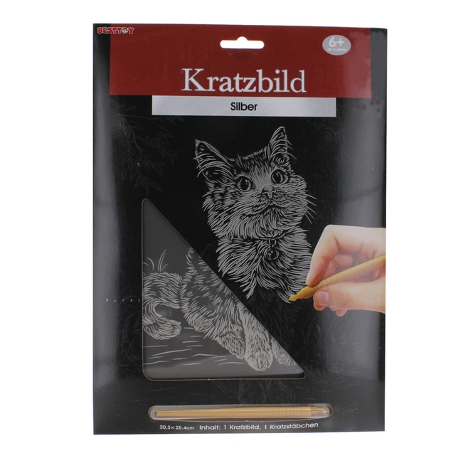 Besttoy - Kratzbild - Katze - Silber