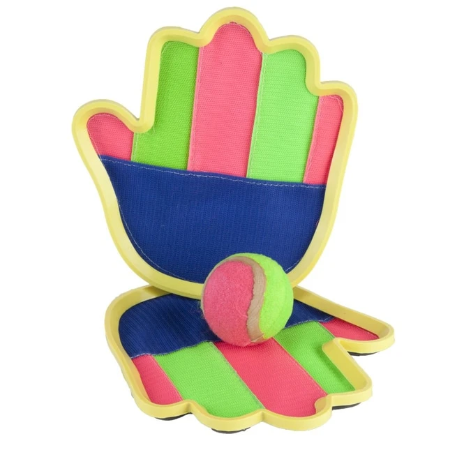 BESTTOY Klettballspiel In Handform – 2 Klettfang-Schalen + 1 Fangball